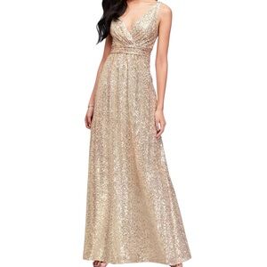 David’s bridal sleeveless gold sequined formal gown